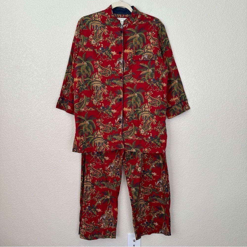Pottery Barn Rare Red Chinoiserie Elephant Camel Pajama Set, Size Large